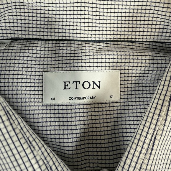 Eton Dress Shirt Men's 43/17 XL White Blue Check Contemporary Fit Long Sleeve - Picture 5 of 10